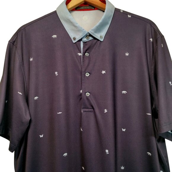 Greyson Polo Shirt Large Blue Short Sleeve Butterfly Frog Pot Leaf Turtle Bear - Picture 1 of 15
